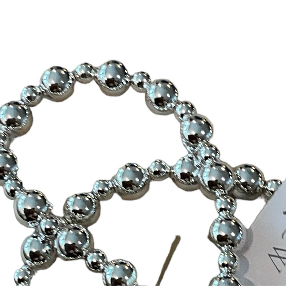 NWT J.CREW SILVER BAUBLE BEAD STRETCHY BRACELET SET OF 2 - Picture 2 of 2